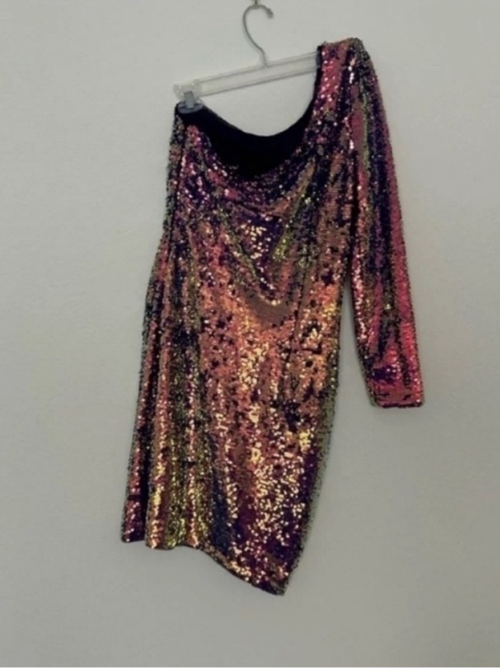 Aidan Mattox Iridescent Sequin One Shoulder Mini Cocktail Dress NWT - Picture 4 of 10